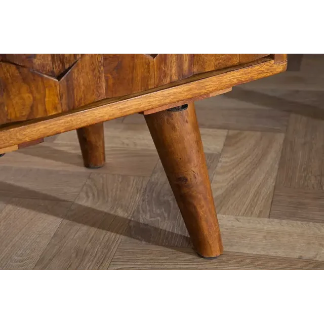 Table d’appoint / chevet en bois massif Sheesham MYSTIC LIVING – 60 cm, finition stone avec surface 3D artisanale