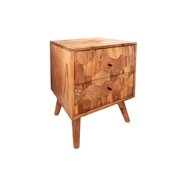 Chevet MYSTIC LIVING 60 cm en bois massif d’acacia – Naturel 3D avec rangement
