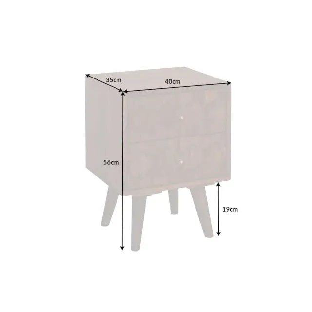 Table de chevet / Beistelltisch MYSTIC salon 40 cm – Bois massif d’acacia brun avec surface 3D sculptée à la main