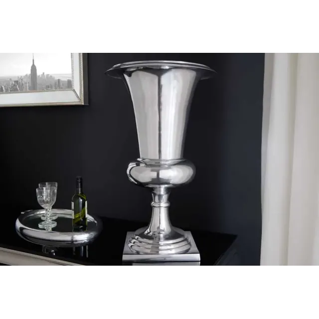 Vase design GOAL 75 cm – Argenté en aluminium poli, vase ou cache-pot décoratif