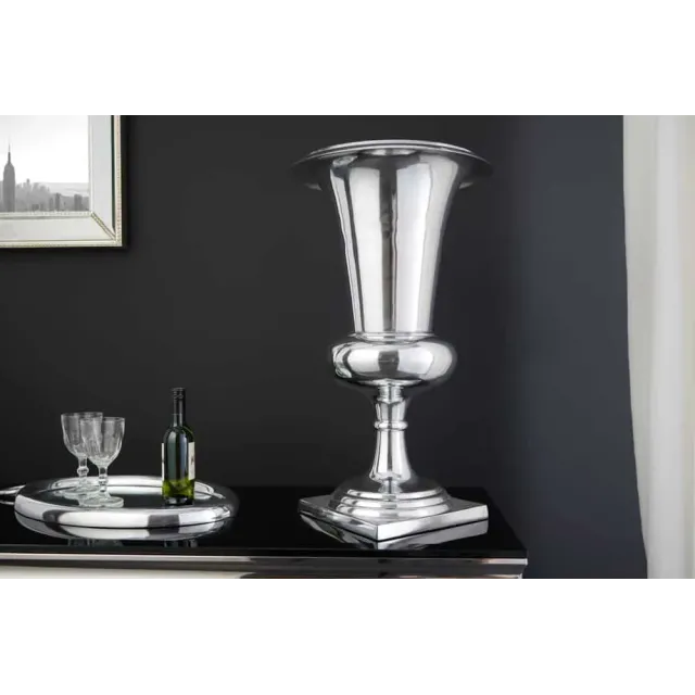 Vase design GOAL 75 cm – Argenté en aluminium poli, vase ou cache-pot décoratif