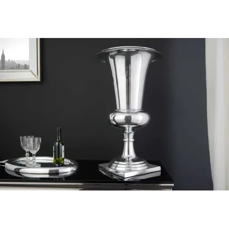 Vase design GOAL 75 cm – Argenté en aluminium poli, vase ou cache-pot décoratif