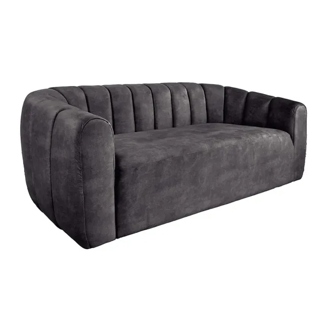 Canapé 3 places BABYLON 200 cm – Velours anthracite avec surpiqûres décoratives