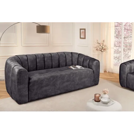 Canapé 3 places BABYLON 200 cm – Velours anthracite avec surpiqûres décoratives