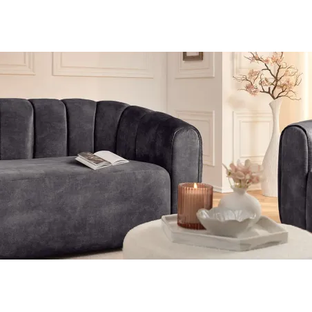 Canapé 3 places BABYLON 200 cm – Velours anthracite avec surpiqûres décoratives