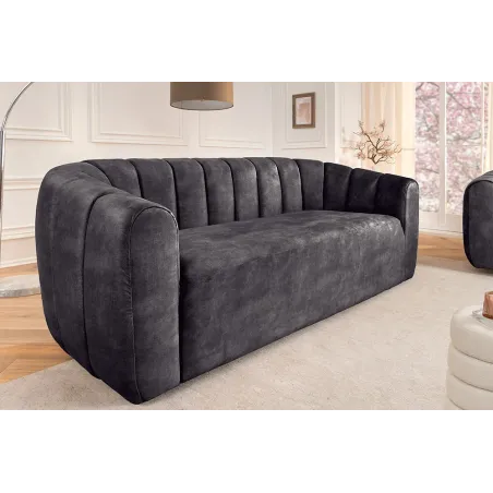 Canapé 3 places BABYLON 200 cm – Velours anthracite avec surpiqûres décoratives
