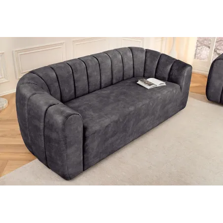 Canapé 3 places BABYLON 200 cm – Velours anthracite avec surpiqûres décoratives