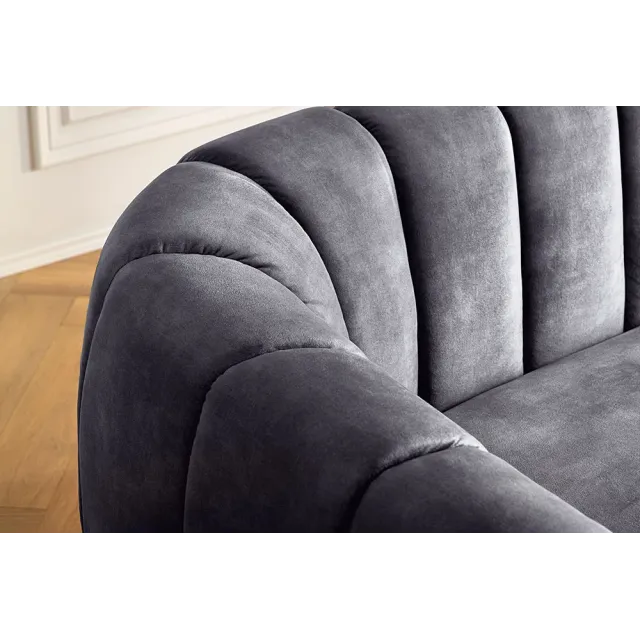 Canapé 3 places BABYLON 200 cm – Velours anthracite avec surpiqûres décoratives