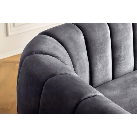 Canapé 3 places BABYLON 200 cm – Velours anthracite avec surpiqûres décoratives
