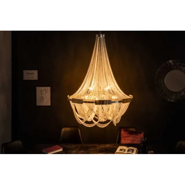 Lustre ROYAL XL 70 cm – Suspension argentée en chaînes métalliques, 6 ampoules E14