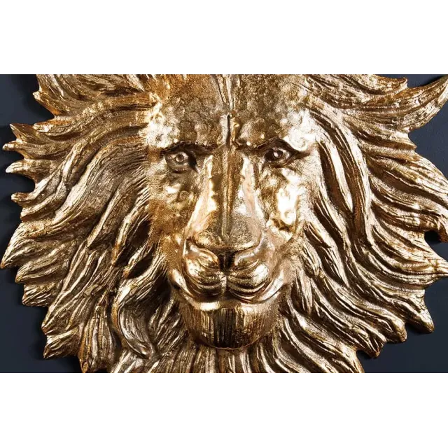 Décoration murale WILDLIFE LION 60 cm – Sculpture tête de lion dorée en métal, handmade