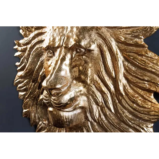 Décoration murale WILDLIFE LION 60 cm – Sculpture tête de lion dorée en métal, handmade