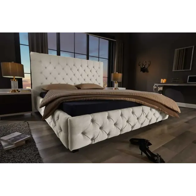 Design Boxbett PARIS 180x200cm – Lit double Chesterfield en lin beige