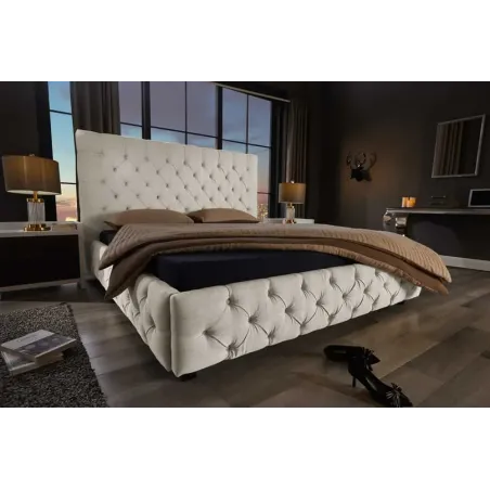 Design Boxbett PARIS 180x200cm – Lit double Chesterfield en lin beige