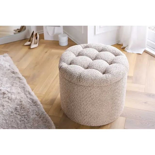 Pouf MODERN BAROCK 50cm – Pouf design champagner Bouclé avec espace de rangement