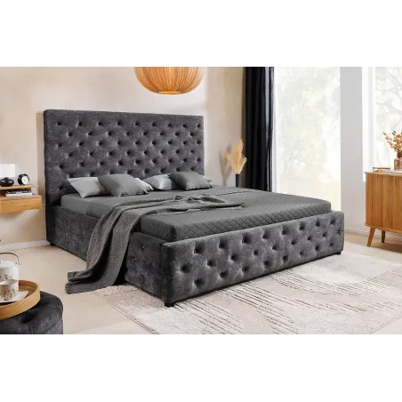 Boxbett PARIS 180x200cm – Lit coffre design Chesterfield en velours gris avec rangement intégré