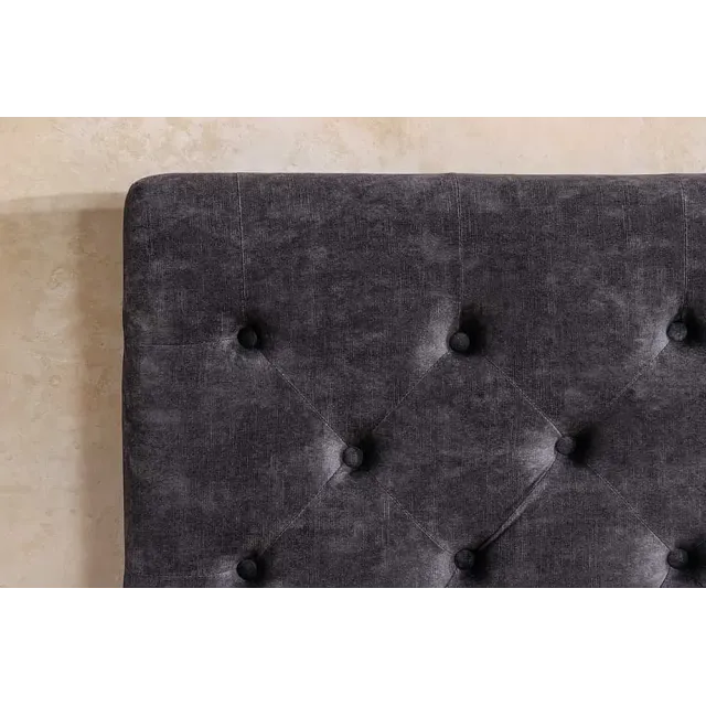 Boxbett PARIS 180x200cm – Lit coffre design Chesterfield en velours gris avec rangement intégré
