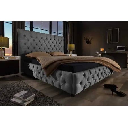Design Boxbett PARIS 180x200cm – Lit double Chesterfield en lin gris avec cadre robuste