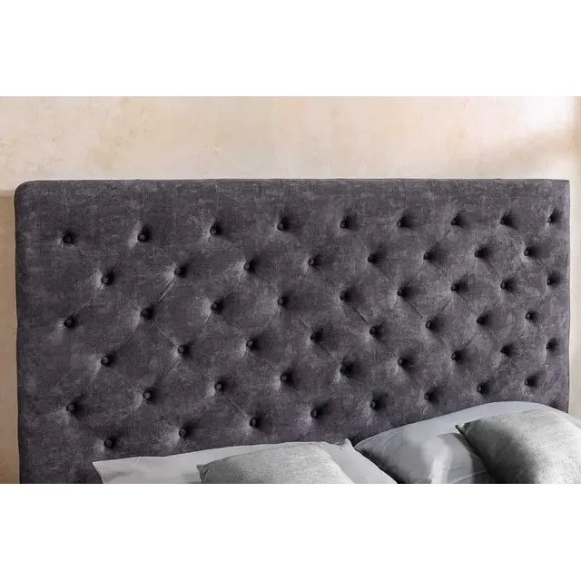 Boxbett PARIS 160x200cm – Lit double Chesterfield en velours gris avec rangement intégré