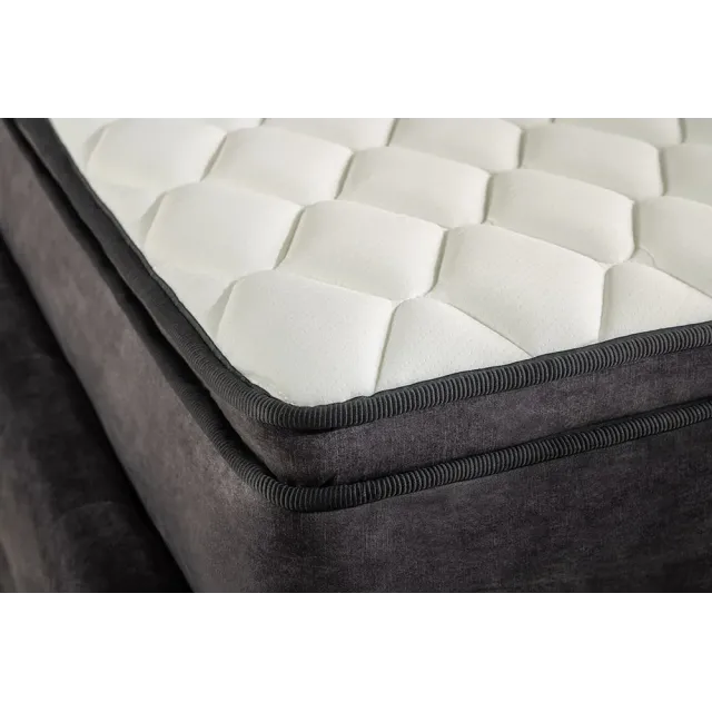 Boxbett PARIS 180x200cm – Lit double Chesterfield en velours gris avec coffre de rangement, matelas et topper inclus