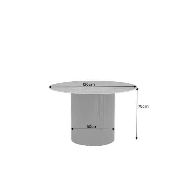 Table à manger ronde UNIQUE Ø120 cm – Plateau en céramique noire effet marbre & pied colonne