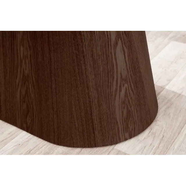 Table à manger design UNIQUE 200 cm – Plateau céramique blanc effet marbre & pied colonne noyer