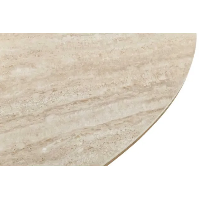 Table à manger extensible UNIQUE 160–200 cm – Plateau en céramique travertin & pied colonne en chêne naturel