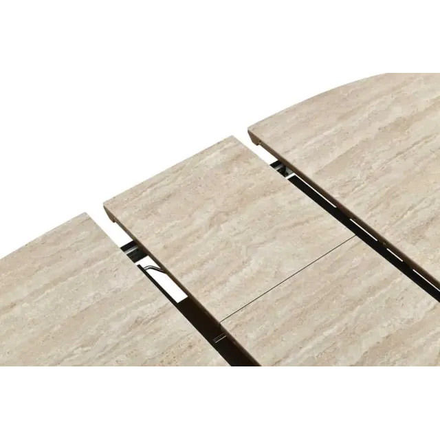 Table à manger extensible UNIQUE 160–200 cm – Plateau en céramique travertin & pied colonne en chêne naturel