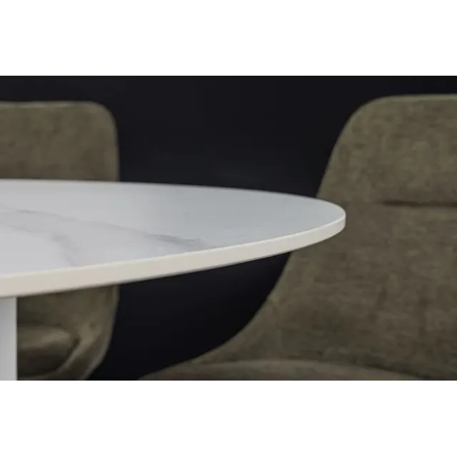Table ronde en céramique blanche UNIQUE 120 cm – Design marbre & pied colonne élégant