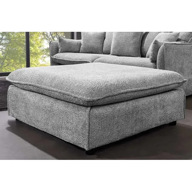 Pouf HEAVEN 100 cm – Grand pouf en tissu bouclé gris avec assise à ressorts et housse amovible