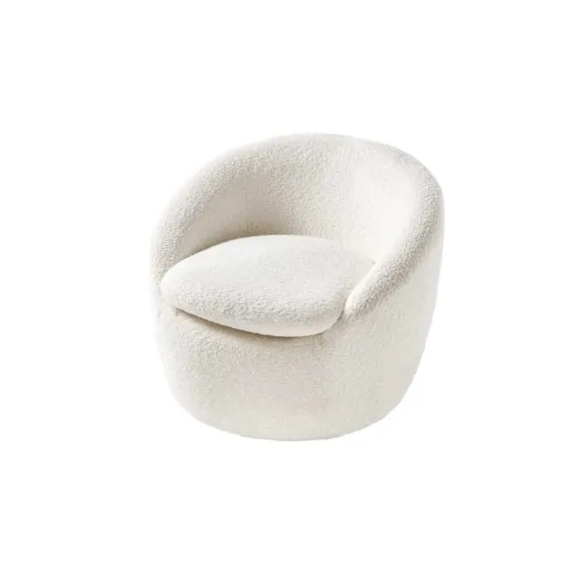 Fauteuil design ALPINE blanc – Fauteuil pivotant 360° en tissu bouclé avec accoudoirs