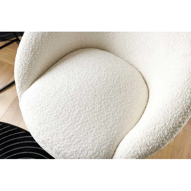Fauteuil design ALPINE blanc – Fauteuil pivotant 360° en tissu bouclé avec accoudoirs