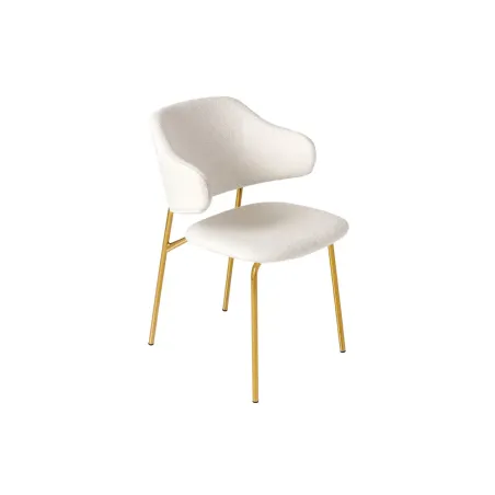 Chaise design VOGUE – Tissu bouclé blanc avec structure en métal doré | Élégance & confort