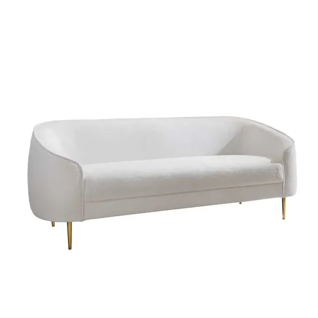 Canapé design 3 places DIVA – 205 cm en bouclé blanc avec pieds en métal doré | Confort & élégance
