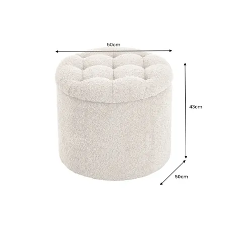 Pouf rond MODERN BAROCK – 50 cm en tissu bouclé champagner avec espace de rangement intégré