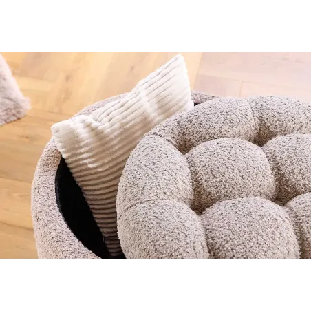 Pouf rond MODERN BAROCK – 50 cm en tissu bouclé champagner avec espace de rangement intégré