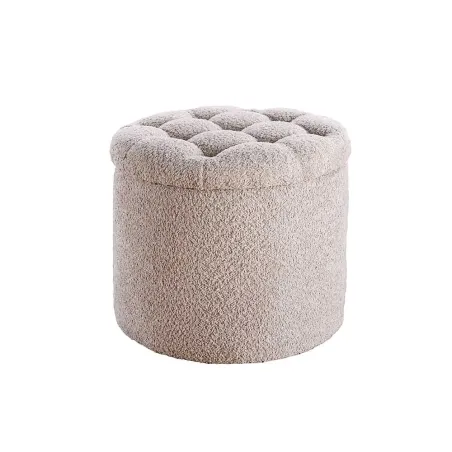 Pouf rond MODERN BAROCK – 50 cm en tissu bouclé champagner avec espace de rangement intégré