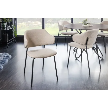 Chaise design VOGUE – Bouclé greige & pieds en métal noir mat | Élégance contemporaine et confort 2