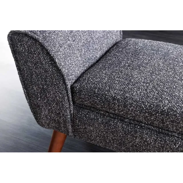 Banquette rétro SCARLETT – 90 cm – Tissu bouclé anthracite avec accoudoirs | Pieds bois & métal doré