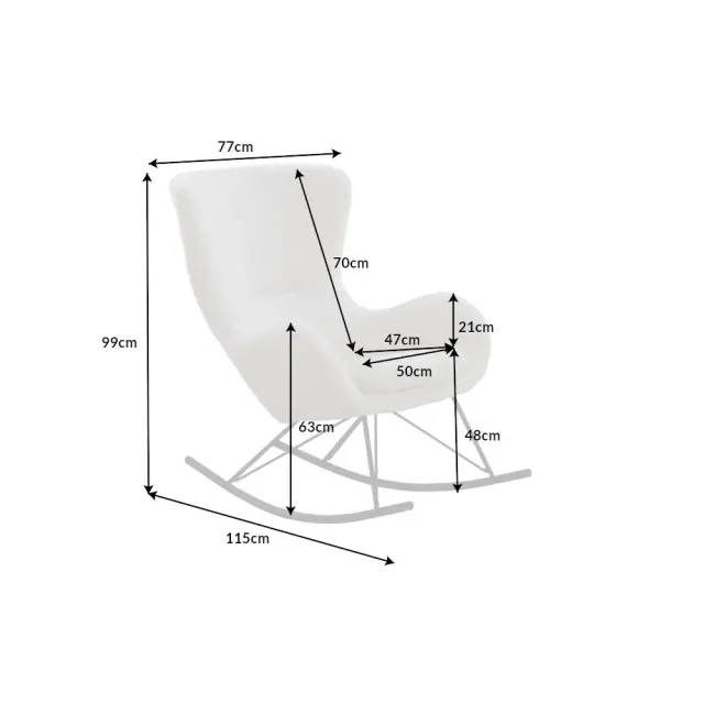 Fauteuil à bascule SCANDINAVIA – Bouclé blanc & métal noir – Design scandinave et confort moderne