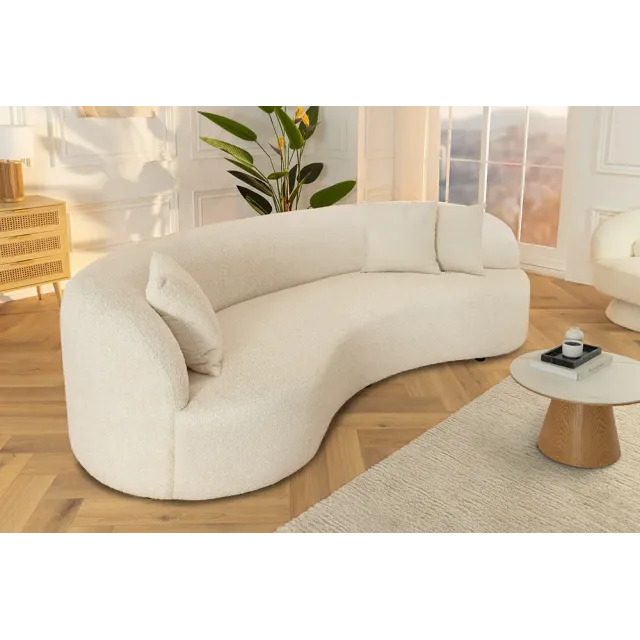 Canapé 3 places ATELIER – 230 cm – Tissu bouclé beige, coussins inclus, design moderne