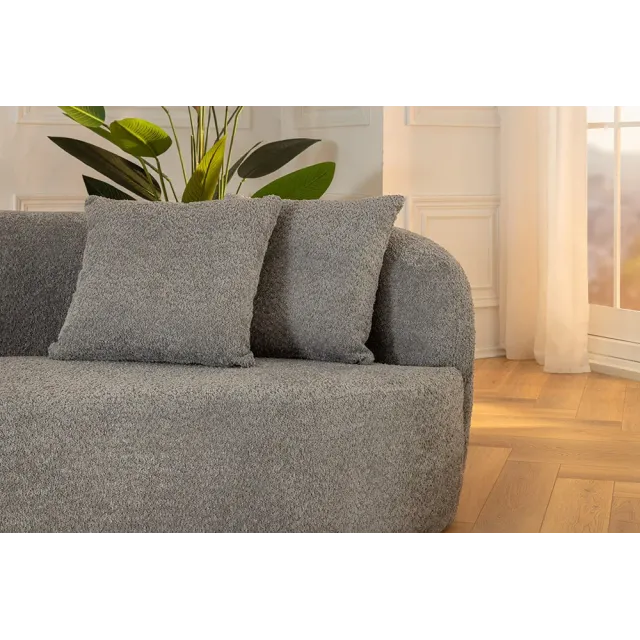 Canapé 3 places ATELIER – 230 cm – Tissu bouclé gris avec coussins inclus, design contemporain