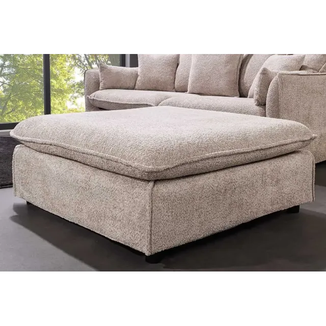 Pouf HEAVEN 100 cm – Tissu bouclé champagner beige, rembourrage à ressorts Nosag, structure en bois massif