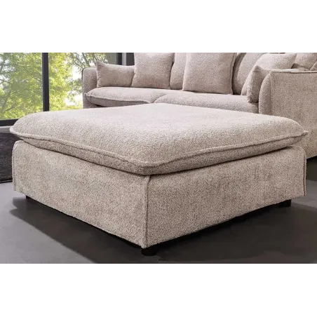 Pouf HEAVEN 100 cm – Tissu bouclé champagner beige, rembourrage à ressorts Nosag, structure en bois massif