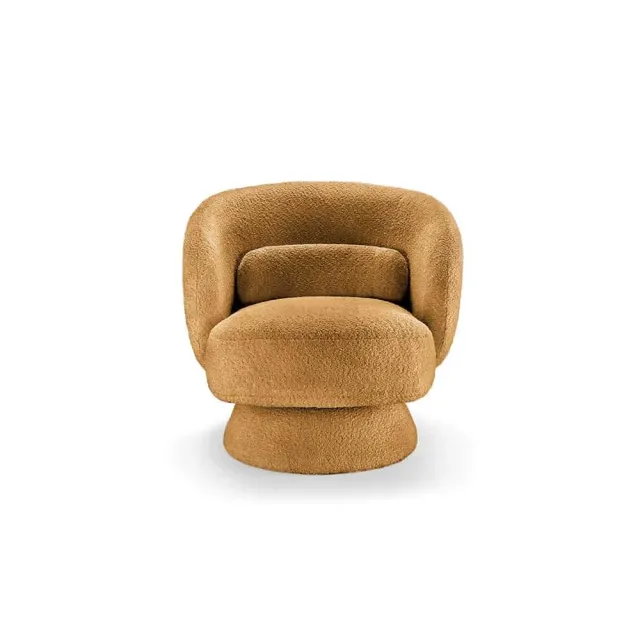 Fauteuil pivotant BOSSA NOVA – 76 cm – Tissu bouclé jaune moutarde avec assise rembourrée