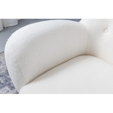 Fauteuil rétro DON en tissu bouclé blanc – Design élégant avec assise à ressorts et pieds noirs dorés