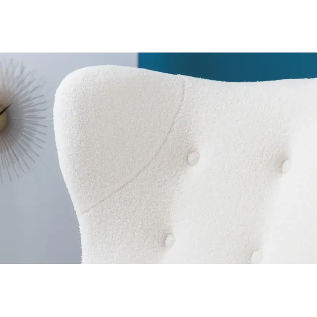 Fauteuil rétro DON en tissu bouclé blanc – Design élégant avec assise à ressorts et pieds noirs dorés