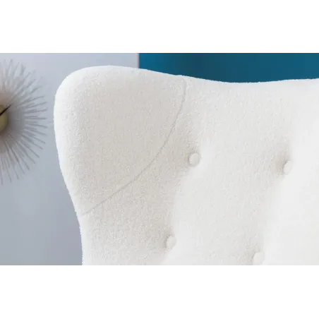 Fauteuil rétro DON en tissu bouclé blanc – Design élégant avec assise à ressorts et pieds noirs dorés