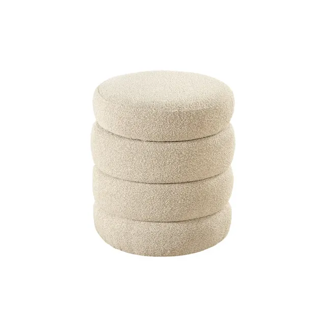 Pouf rond VOGUE 50 cm en tissu bouclé taupe – Siège design avec espace de rangement intégré