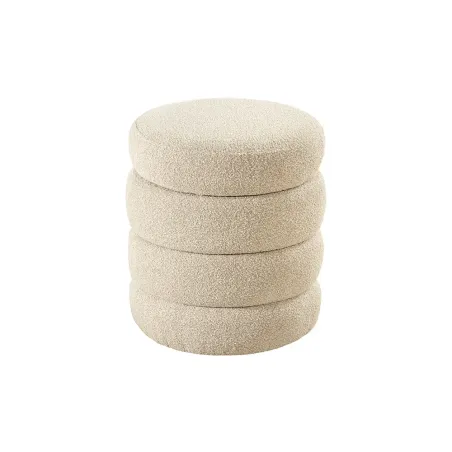 Pouf rond VOGUE 50 cm en tissu bouclé taupe – Siège design avec espace de rangement intégré